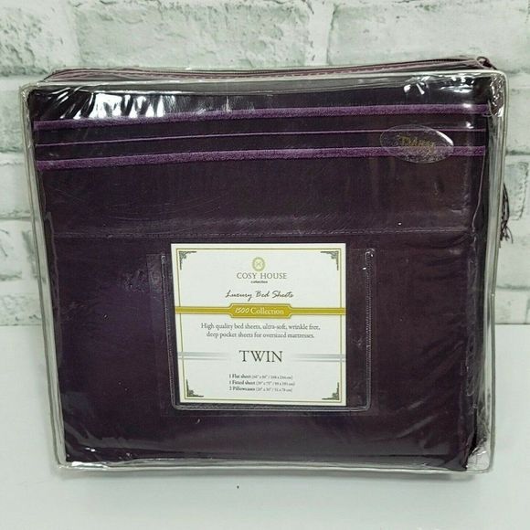 Cosy House 1500 Series Purple TWIN Sheet Set Hypoallergenic Anti-Microbial - Picture 1 of 4